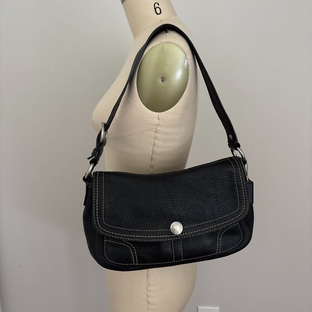 Coach Chelsea Black Pebble Leather Shoulder Bag Silver Hardware F12336 Chic